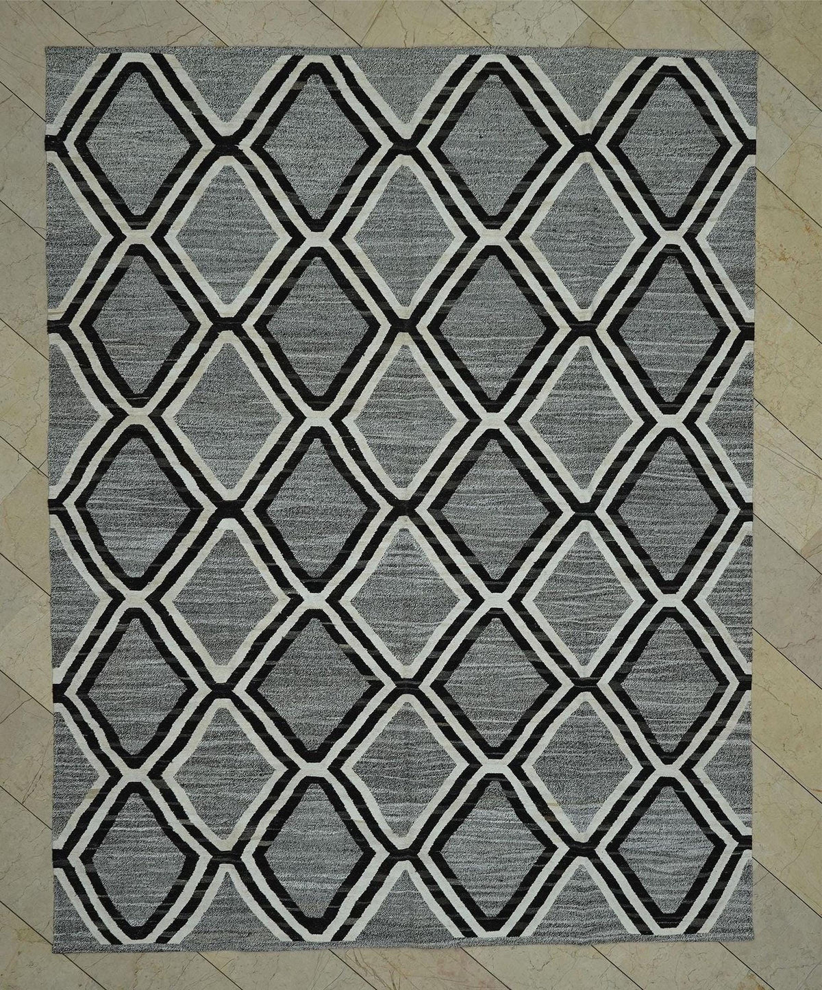 Luxurious Decor Turkish Kilim Rug: Gray Flat Woven Modern Minimalist Rugs 8x10