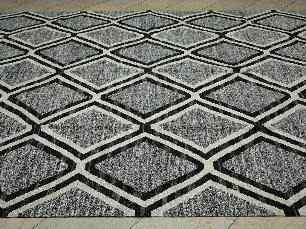 Luxurious Decor Turkish Kilim Rug: Gray Flat Woven Modern Minimalist Rugs 8x10