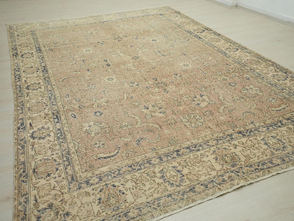 8x11 Old Turkish Oushak Rug: Scandinavian Home Style Vintage Handwoven Wool Area Rugs.