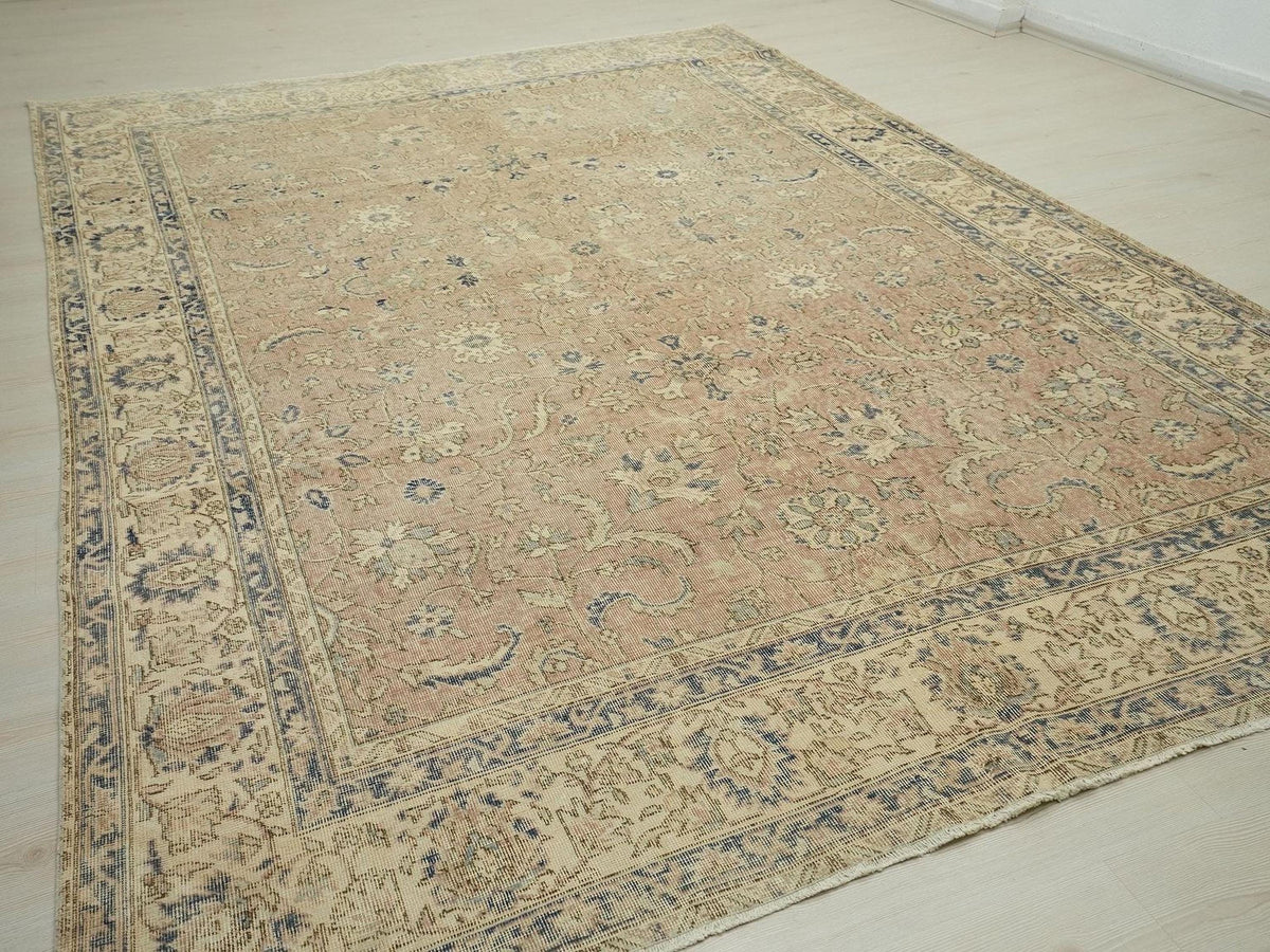 8x11 Old Turkish Oushak Rug: Scandinavian Home Style Vintage Handwoven Wool Area Rugs.