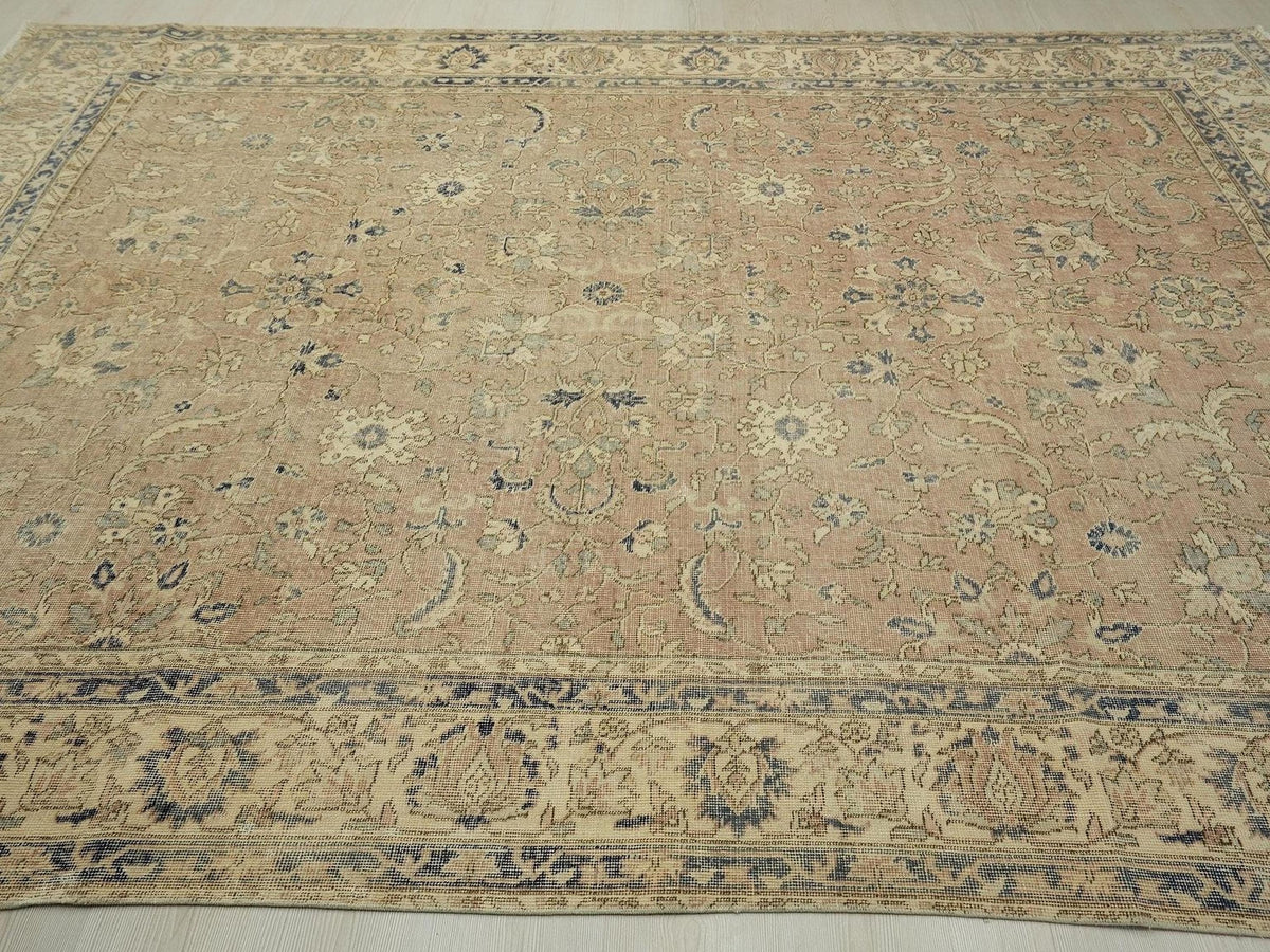8x11 Old Turkish Oushak Rug: Scandinavian Home Style Vintage Handwoven Wool Area Rugs.