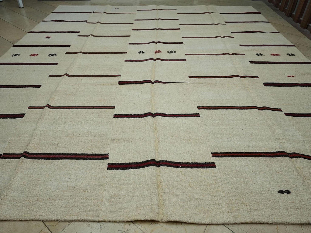 Oversized Minimalist Striped Hemp Kilim Rug: 12x13.4 ft,Luxurious Decor Rugs.