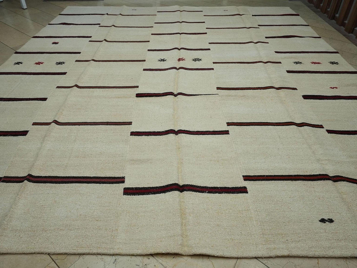 Oversized Minimalist Striped Hemp Kilim Rug: 12x13.4 ft,Luxurious Decor Rugs.