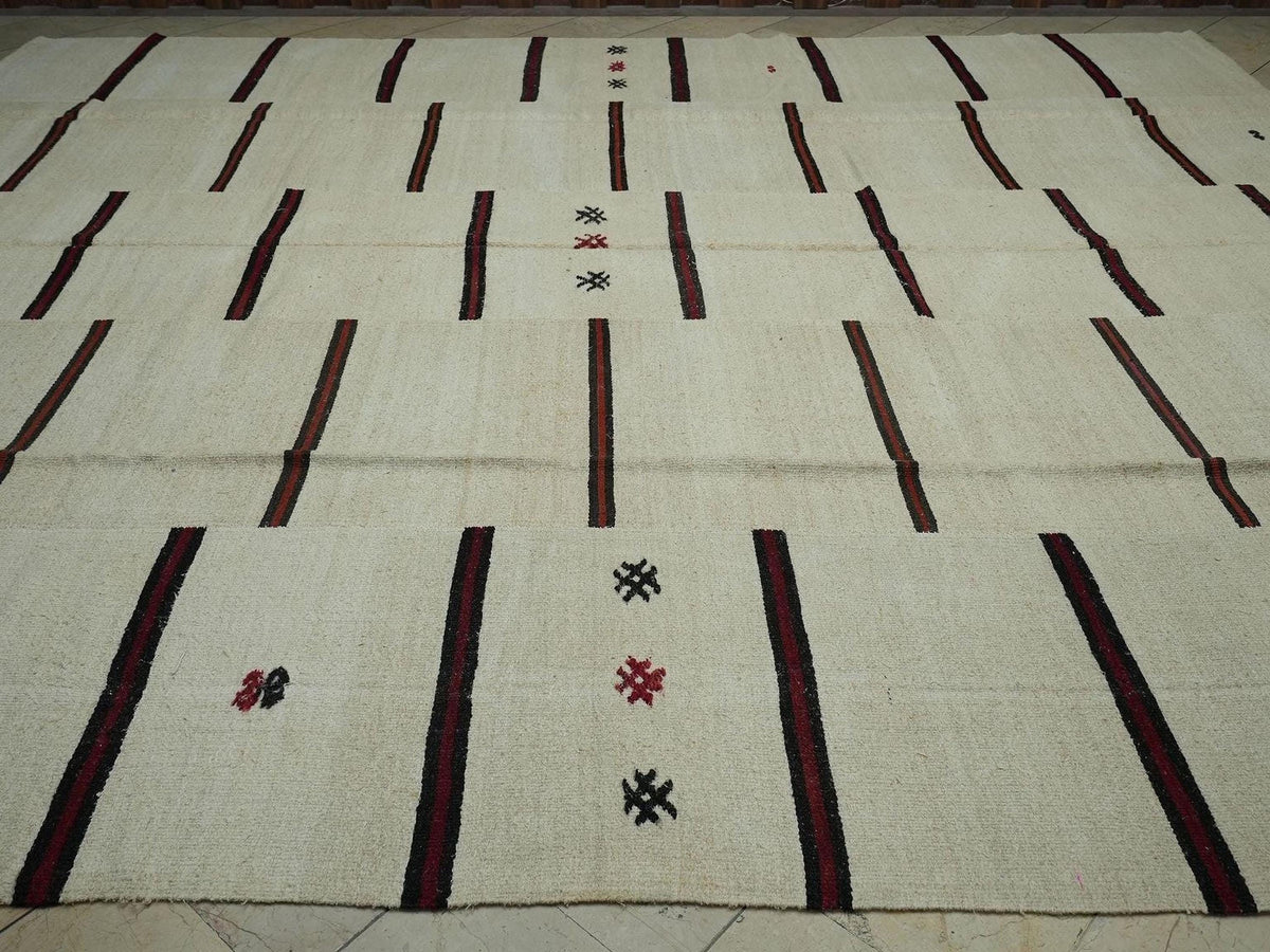 Oversized Minimalist Striped Hemp Kilim Rug: 12x13.4 ft,Luxurious Decor Rugs.