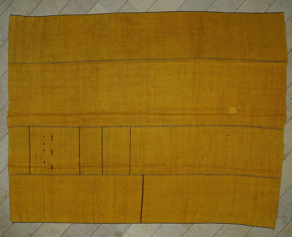 Overdye Saffron Hemp Kilim Rug: Turkish Flat Weave, Minimalist Decor Rugs,10x13 Ft
