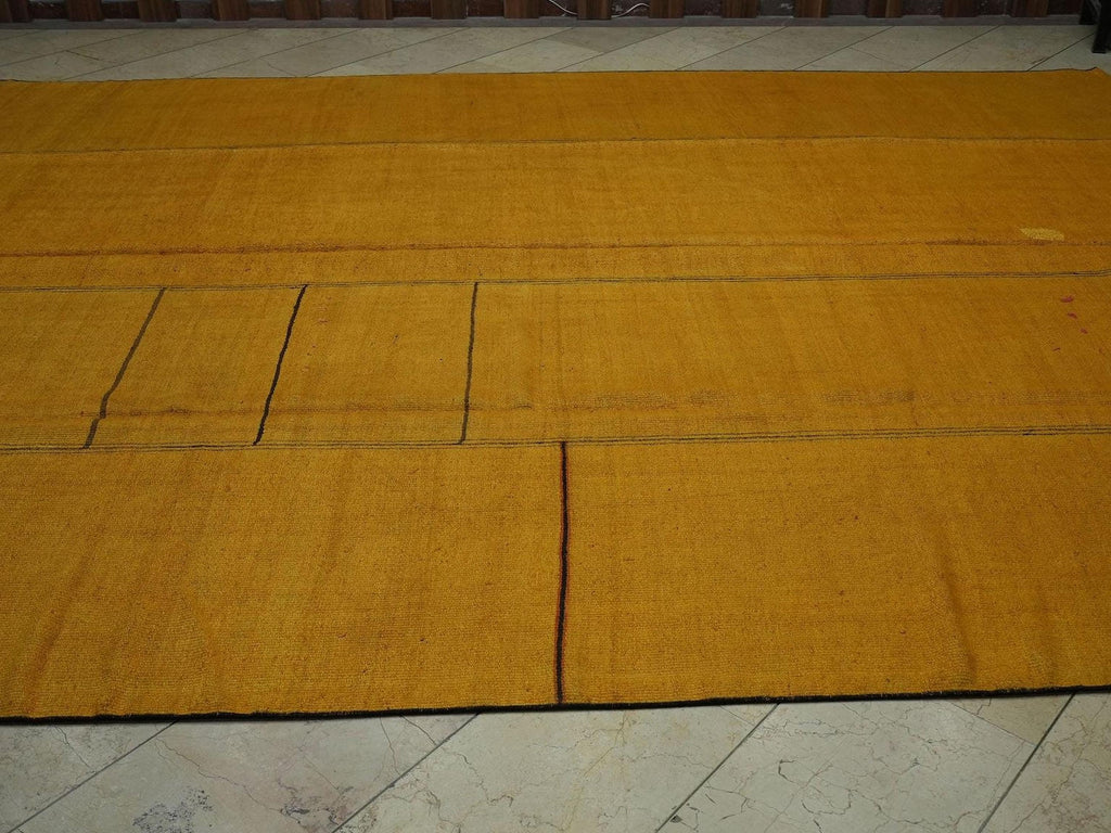 Overdye Saffron Hemp Kilim Rug: Turkish Flat Weave, Minimalist Decor Rugs,10x13 Ft