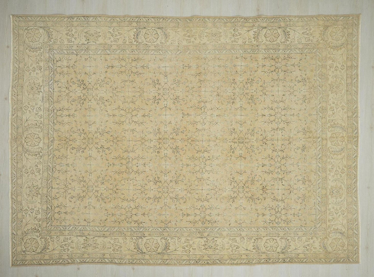 8x12 Floral Oushak Rug: Vintage Turkish Wool Carpet Minimalist Decor.
