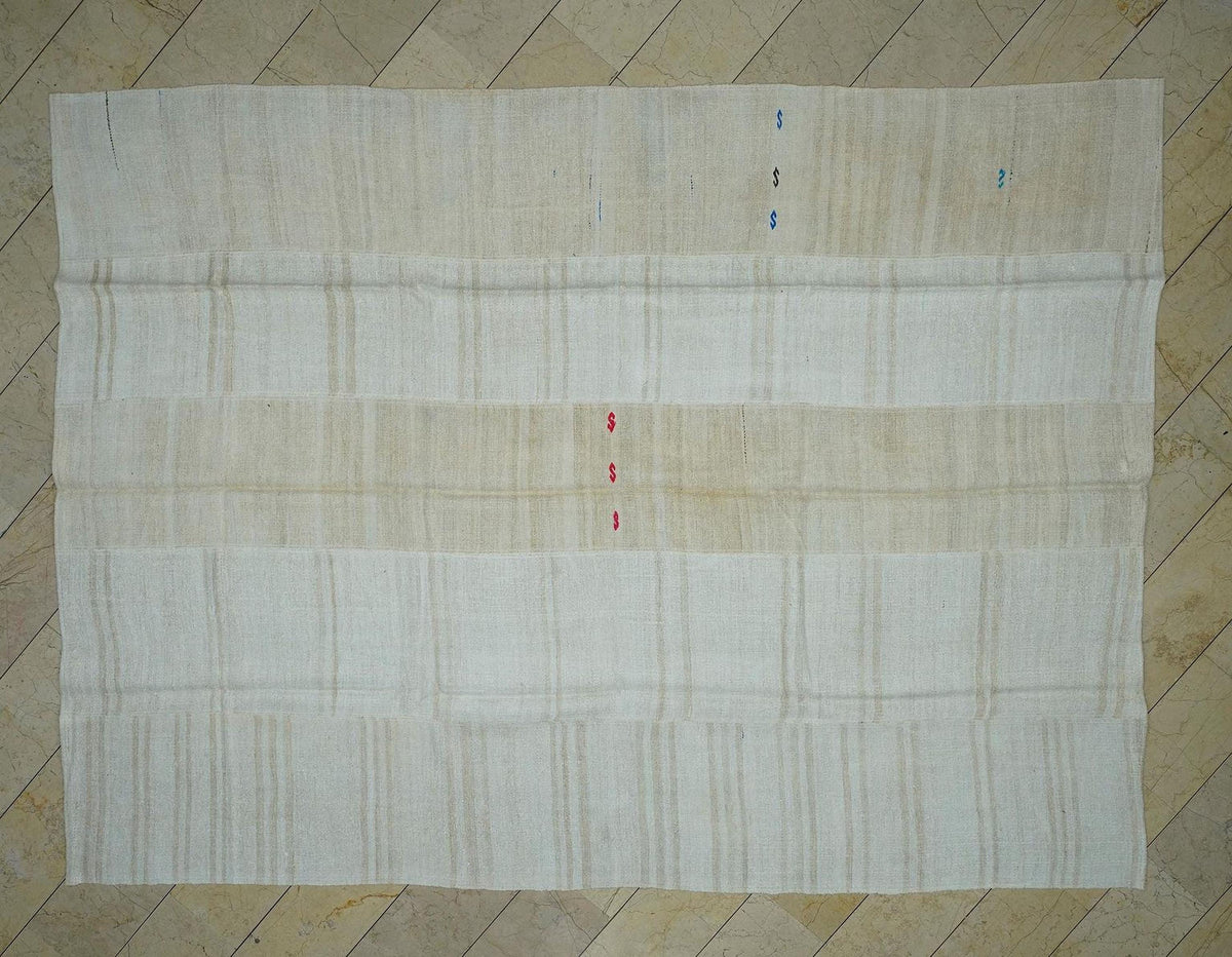 Minimalist Hemp Kilim Rug 9x12: Turkish Flat Woven Broken Stripe Rugs.