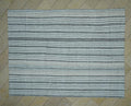 8x10 Oversized Kilim Rug: Minimalist White & Gray Striped Cotton Goat Hair Woven Rugs
