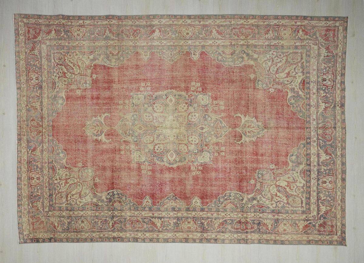 Geometric Oversize Vintage Turkish Oushak Rug: 8x11.4 Feet,Handwoven Wool On Cotton Floral Rugs.