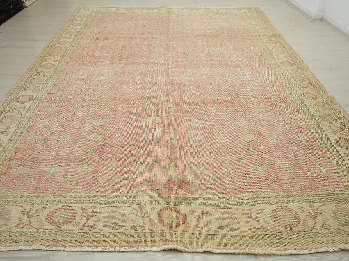 8x12 Oversize Vintage Turkish Oushak Rug: Handmade Floral Pattern Home Living Decor Rugs.