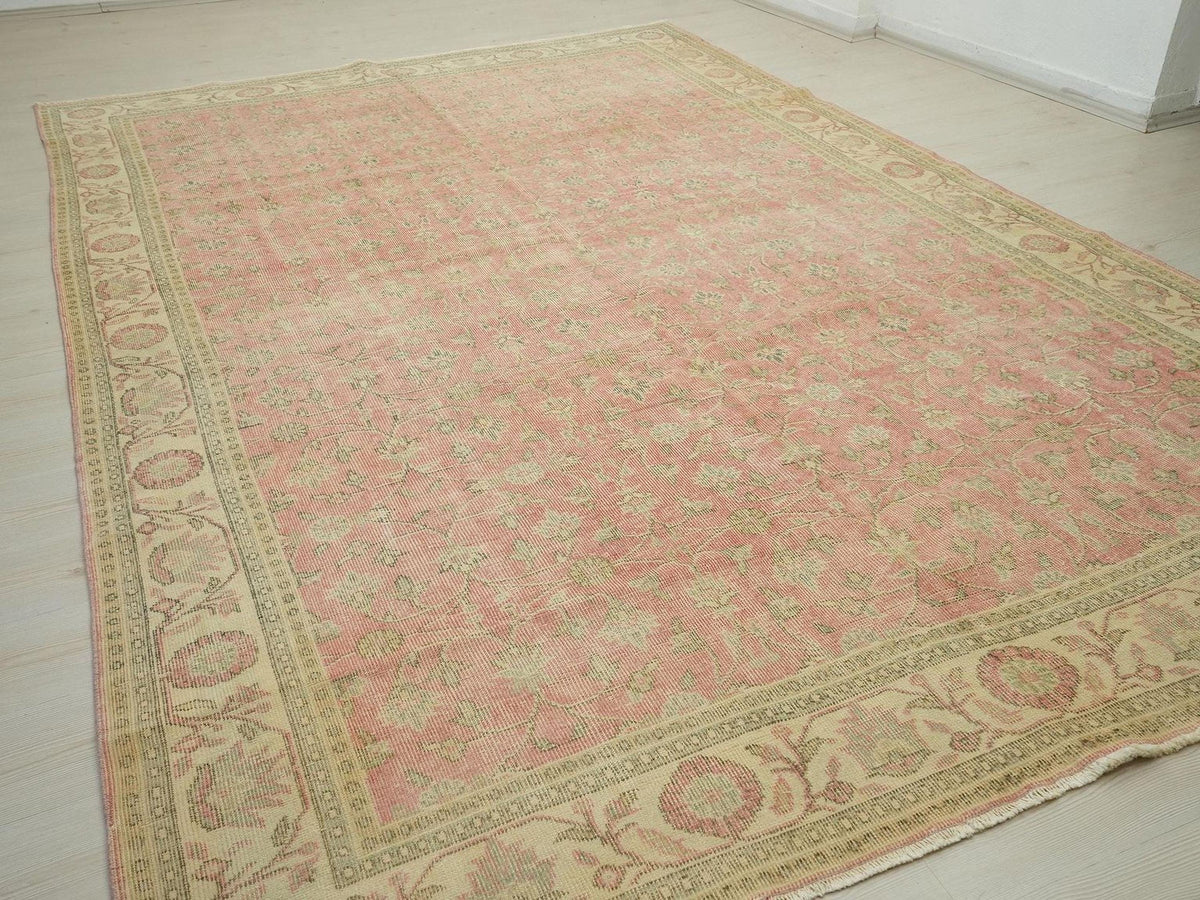 8x12 Oversize Vintage Turkish Oushak Rug: Handmade Floral Pattern Home Living Decor Rugs.