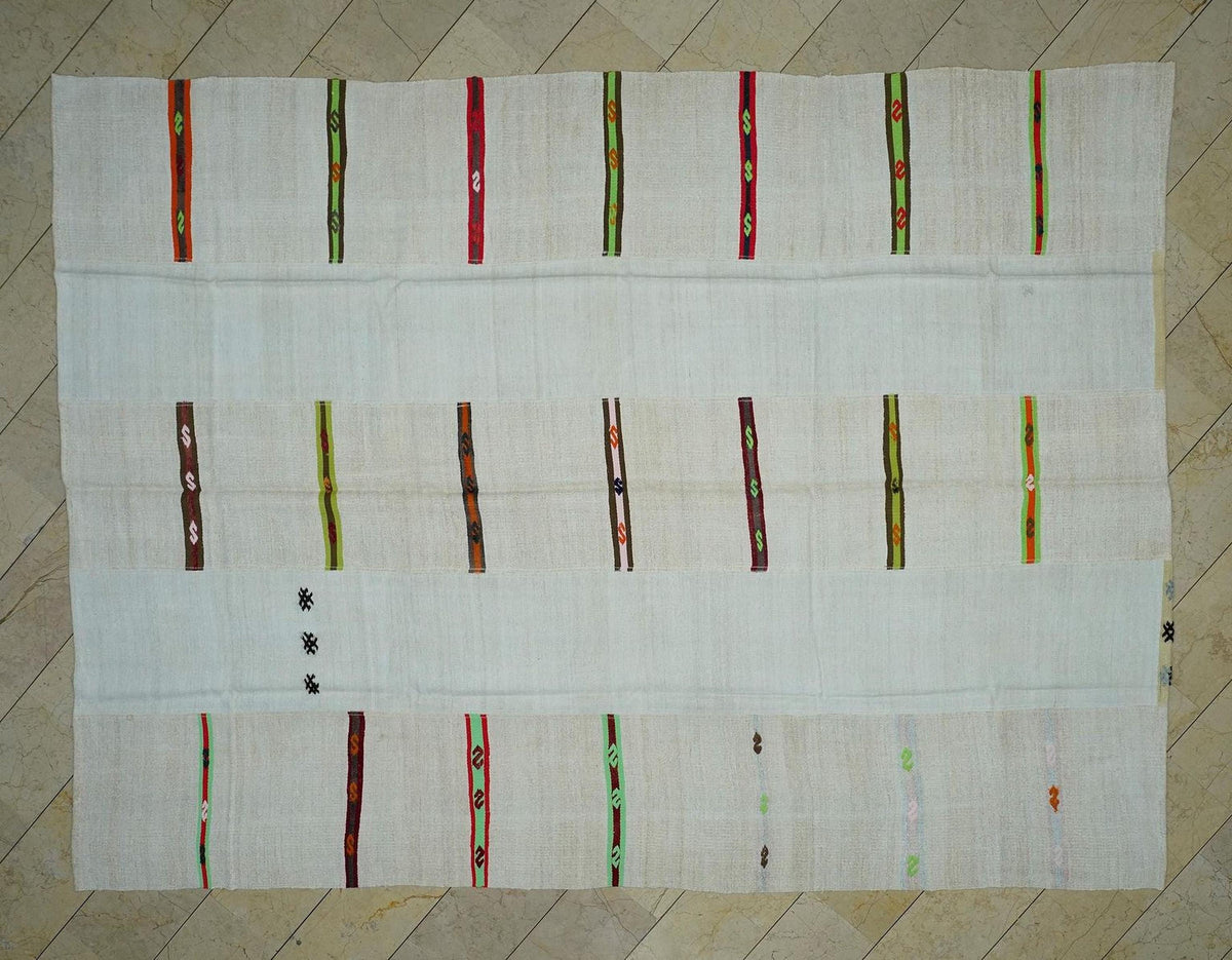 Minimalist Striped Hemp Kilim Rug: Oversized Turkish Vintage Rugs 9"x12"