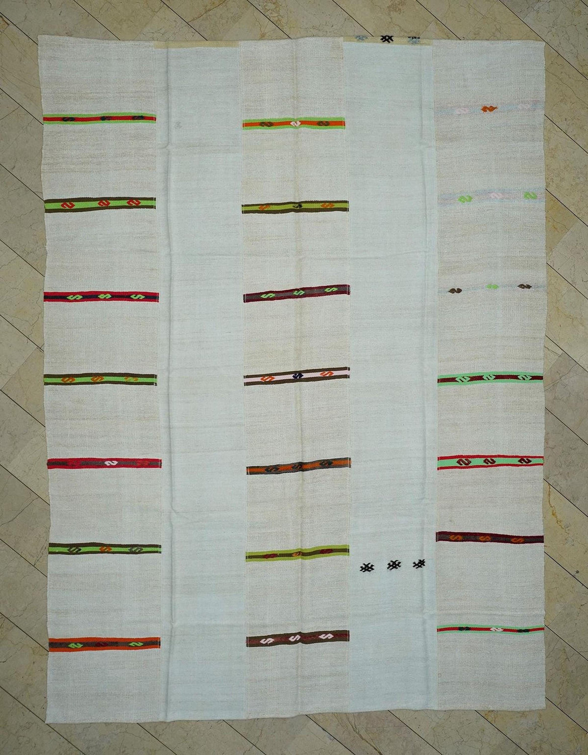 Minimalist Striped Hemp Kilim Rug: Oversized Turkish Vintage Rugs 9"x12"