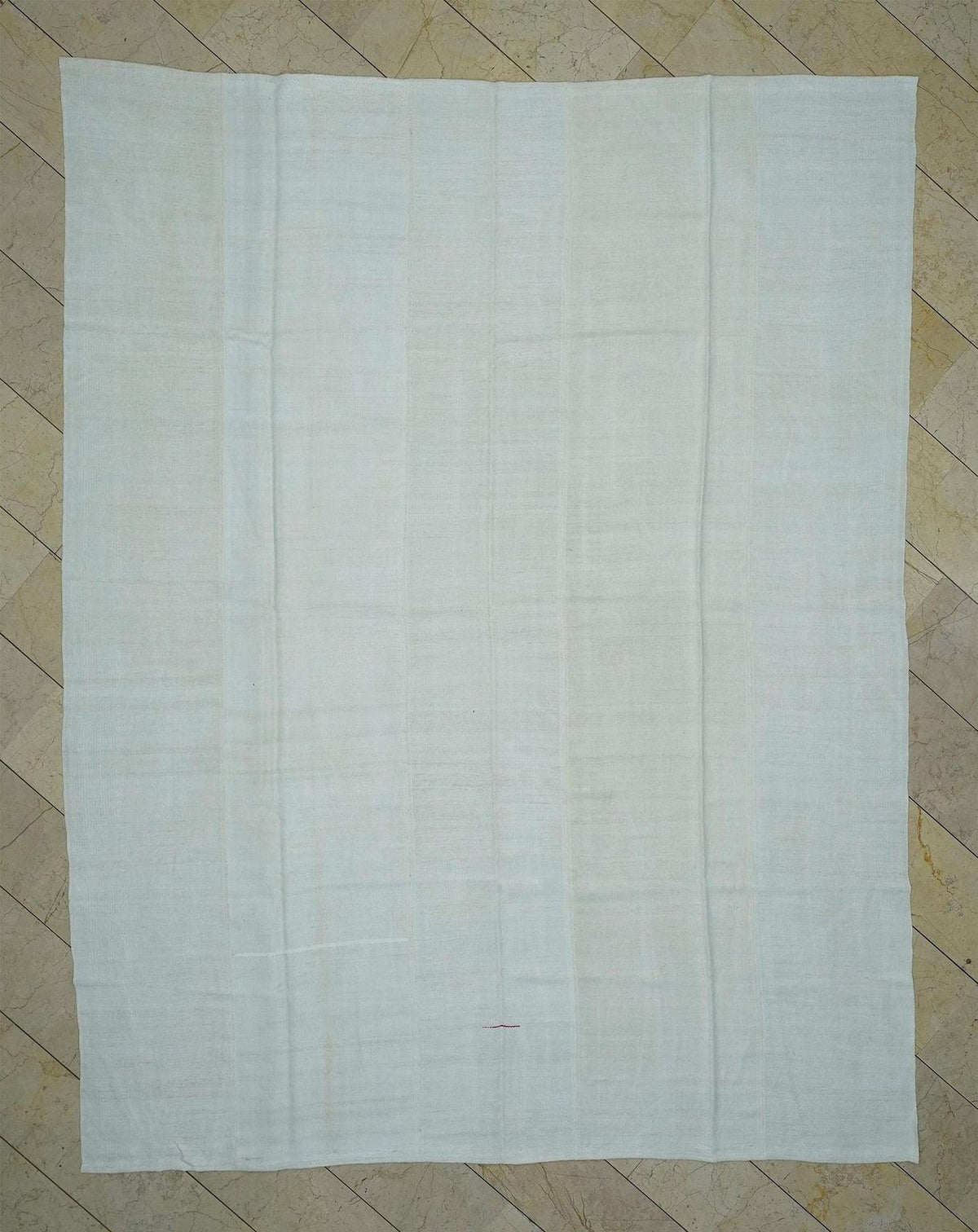 Vintage Hemp Kilim Rug: 9x11 Off White Turkish Flat Weave