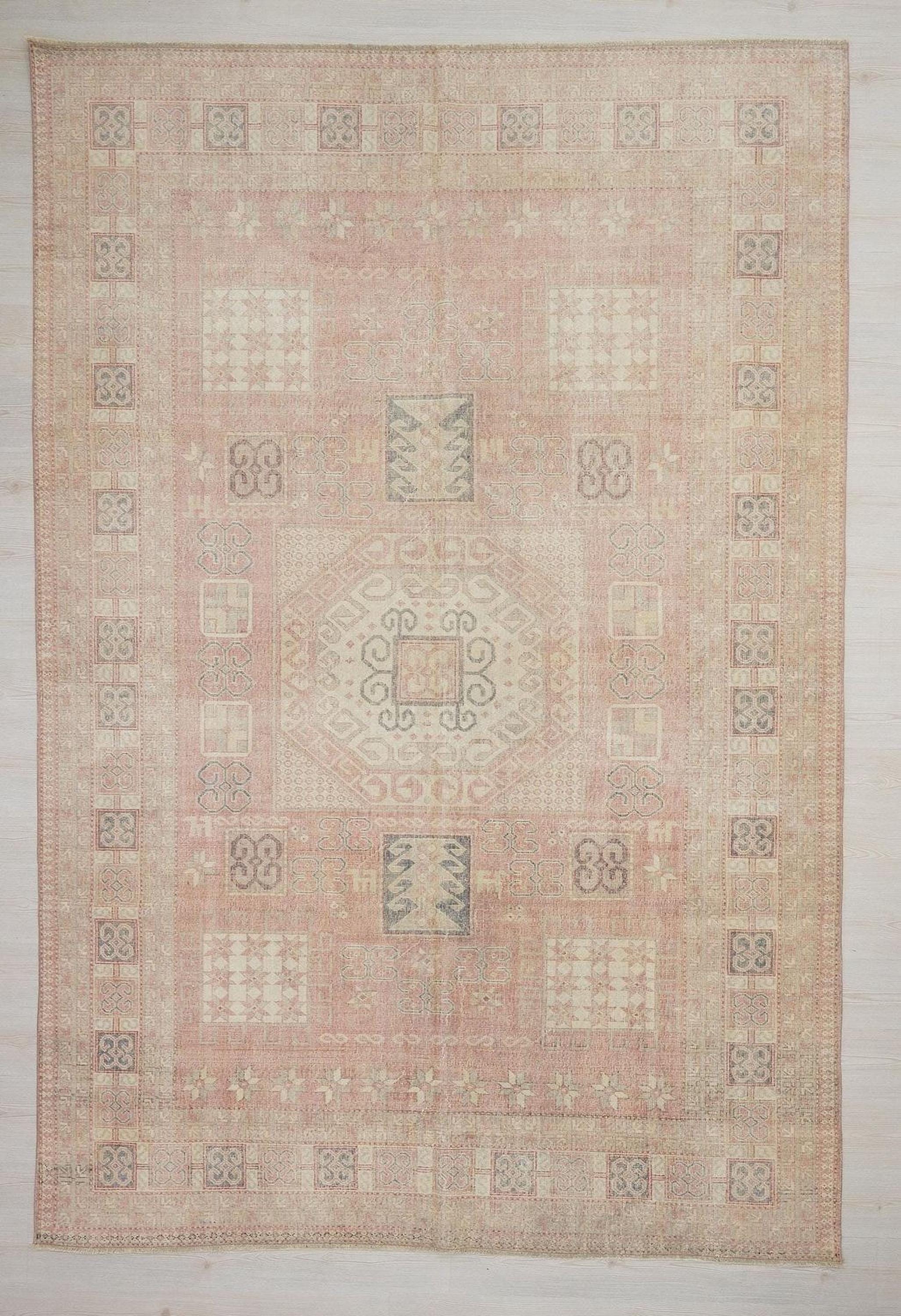 Handmade Turkish Oushak Rug: 8x11 Salmon Pink Wool Carpet