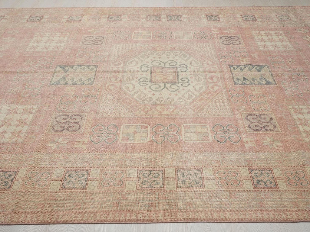 Handmade Turkish Oushak Rug: 8x11 Salmon Pink Wool Carpet