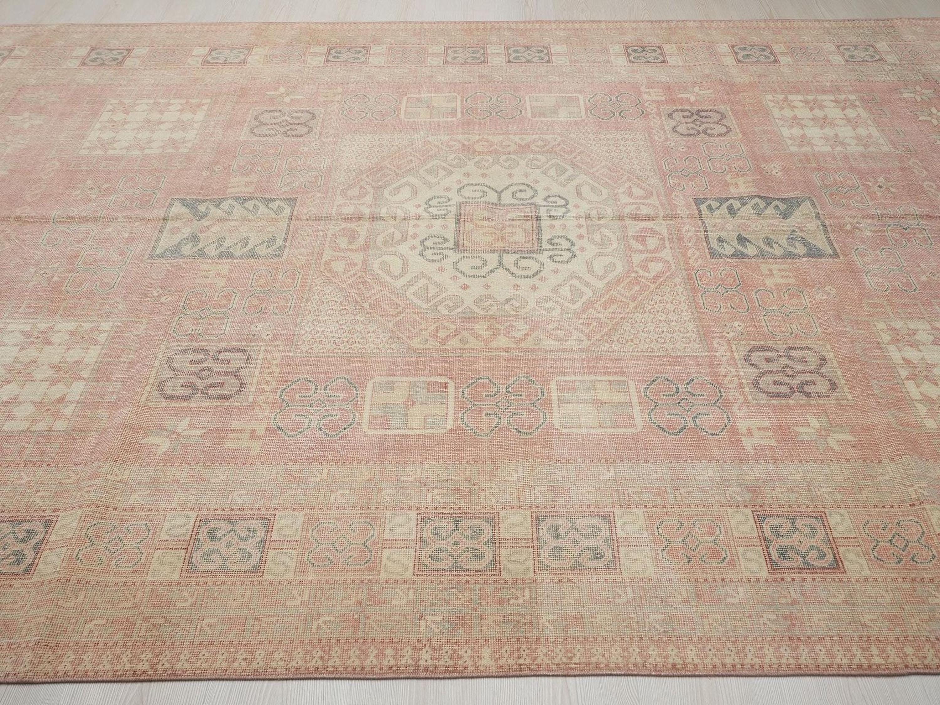 Handmade Turkish Oushak Rug: 8x11 Salmon Pink Wool Carpet