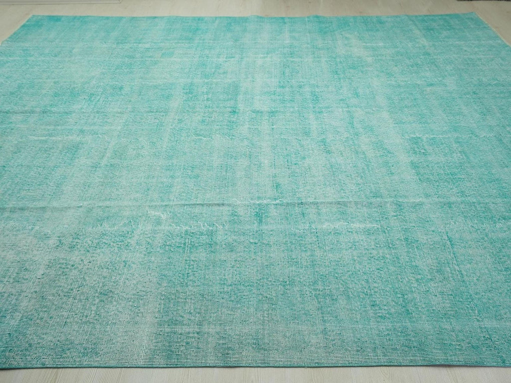 Oversize Turquoise Blue Vintage Oushak Rug 9x12: Handmade Turkish Wool on Cotton Rugs.