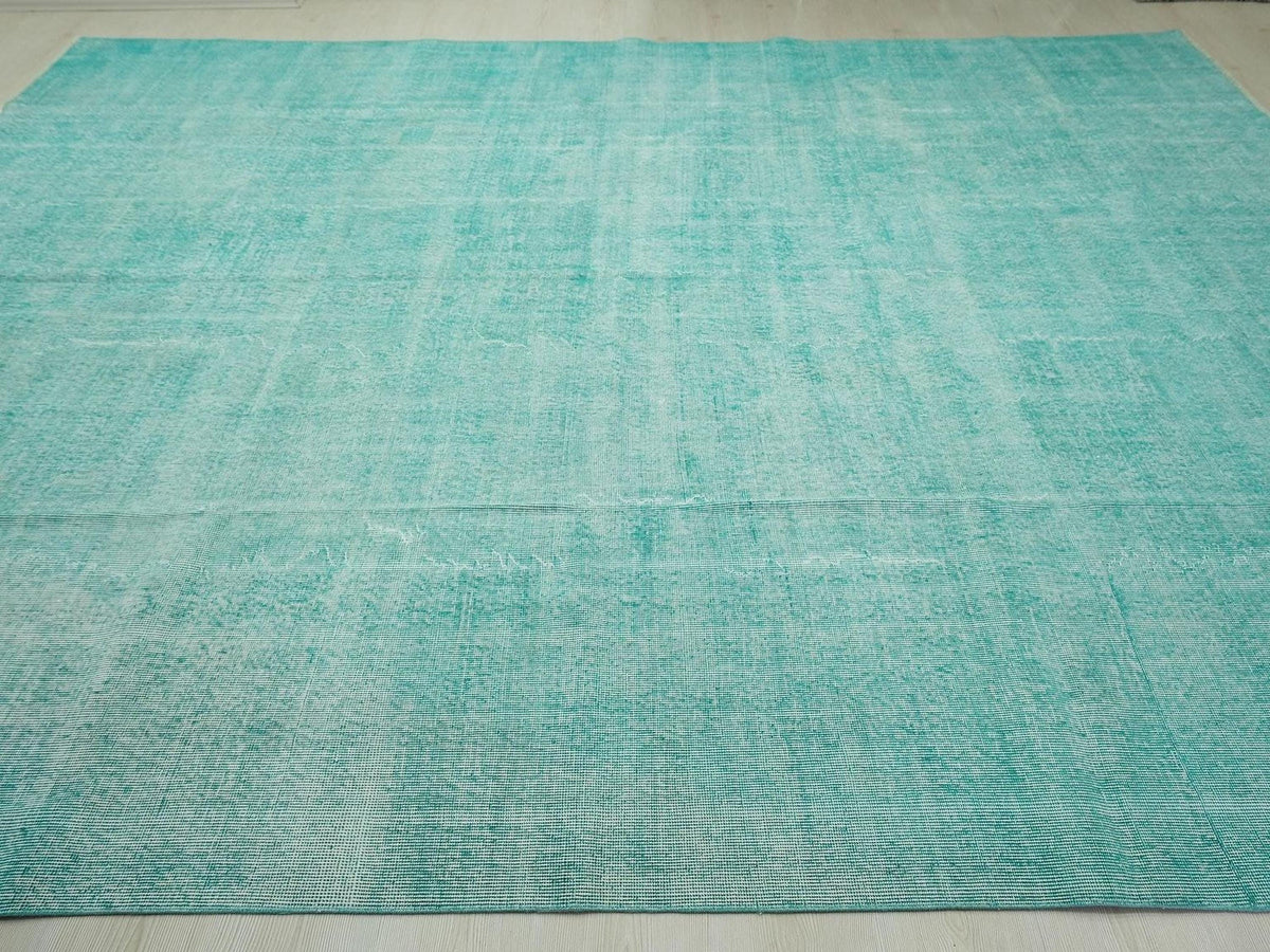 Oversize Turquoise Blue Vintage Oushak Rug 9x12: Handmade Turkish Wool on Cotton Rugs.