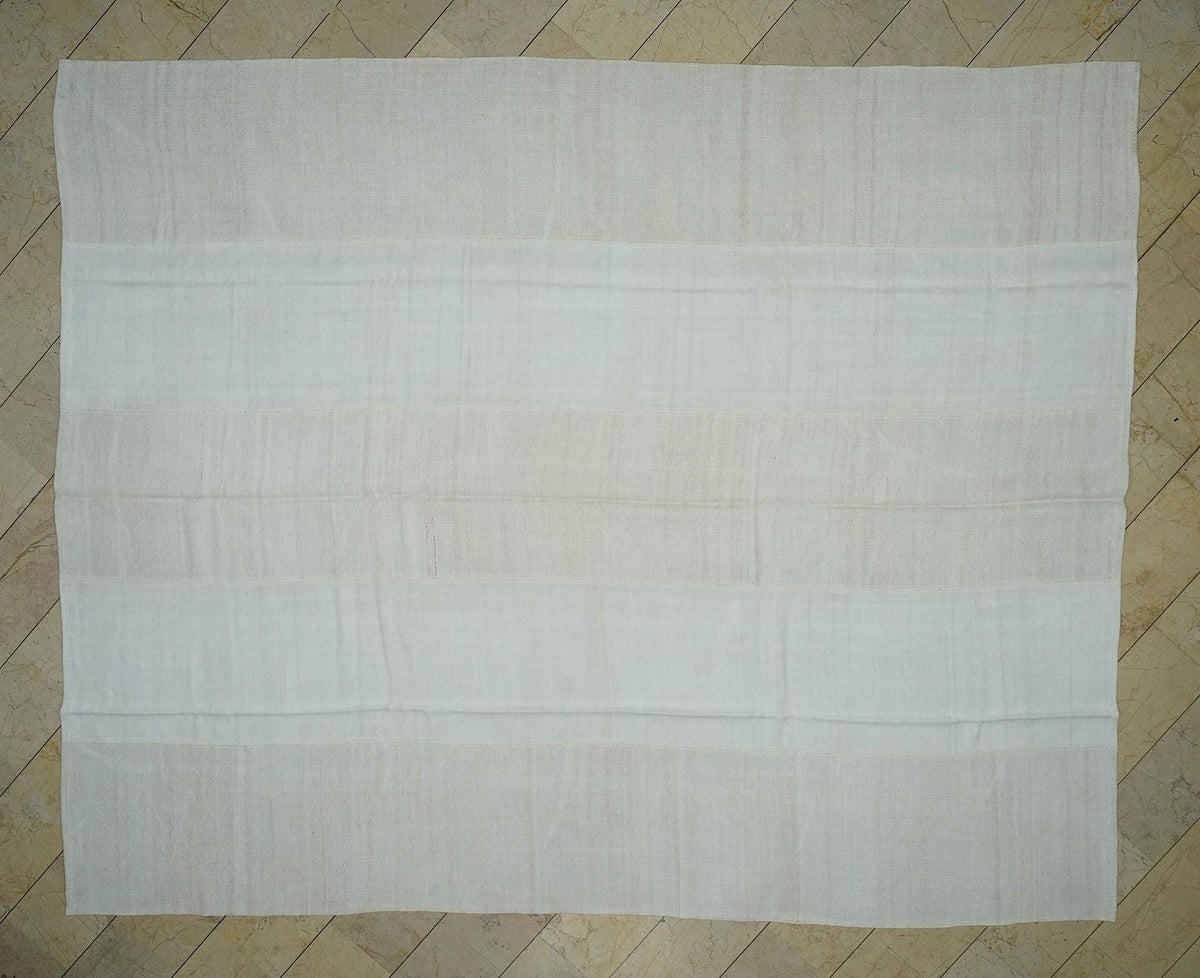 Vintage Turkish Hemp Kilim Rug: 10x13 Minimalist Off-White Organic Rugs
