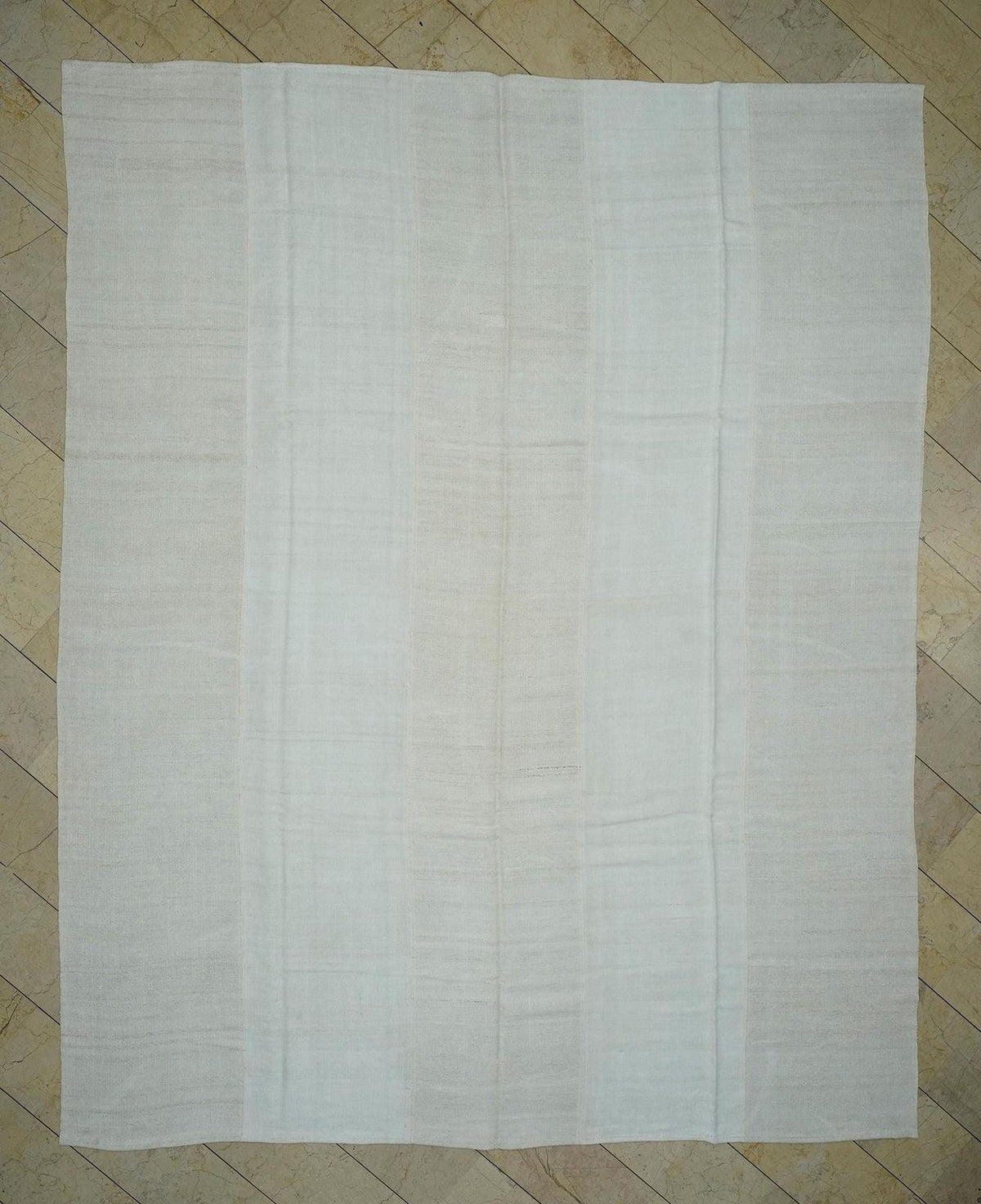 Vintage Turkish Hemp Kilim Rug: 10x13 Minimalist Off-White Organic Rugs