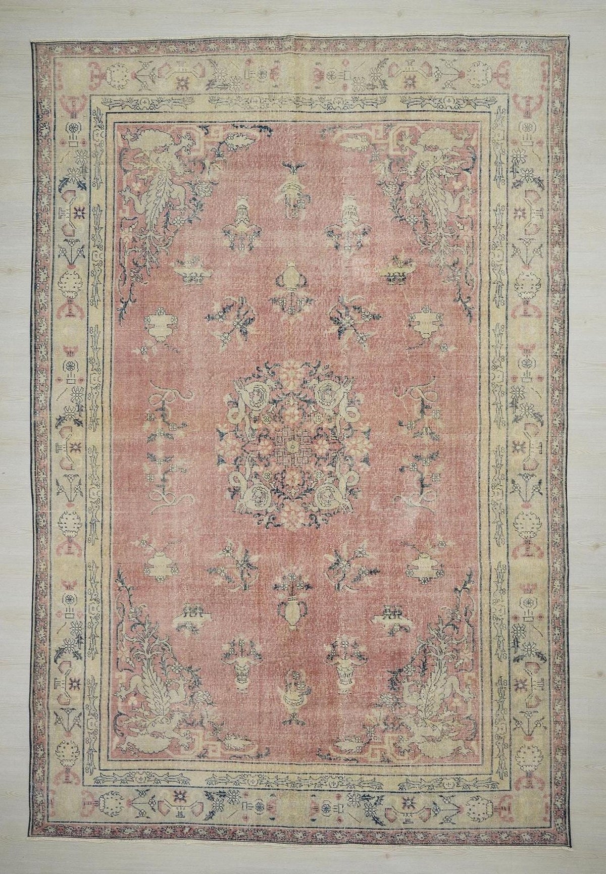 8x12 Oversize Salmon Pink Vintage Turkish Oushak Rug: Handwoven Short Pile Area Carpet Rugs.