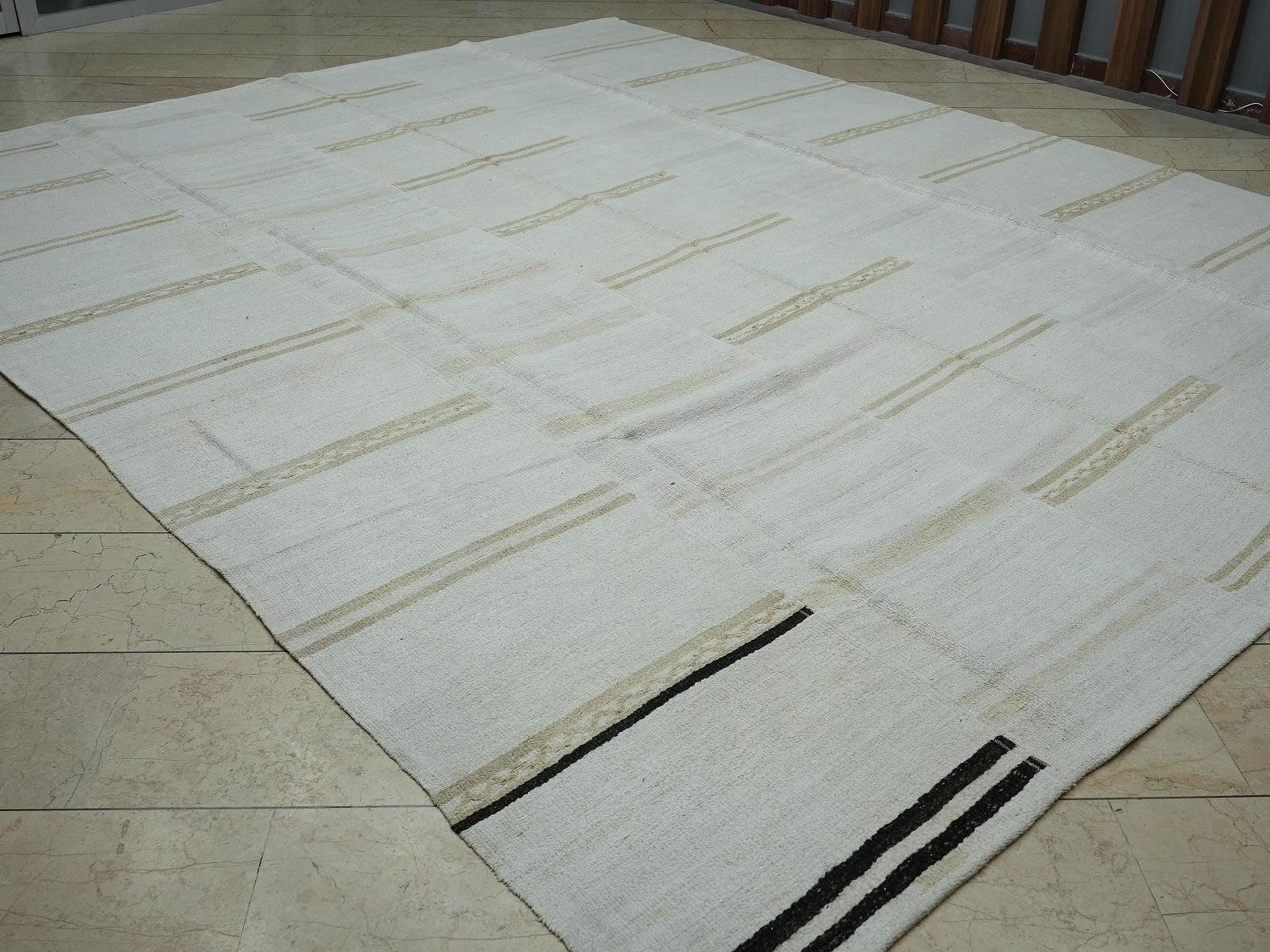 10x12 Oversize Turkish Hemp Kilim Patchwork Rug: Vintage Striped Handmade Rugs