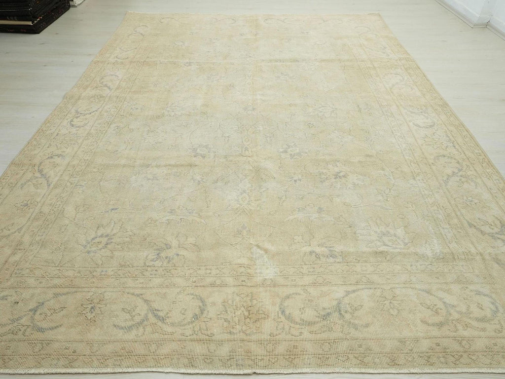 8x11 Oversized Oushak Rug: Faded Turkish Wool Carpet, Mid-Century Modern