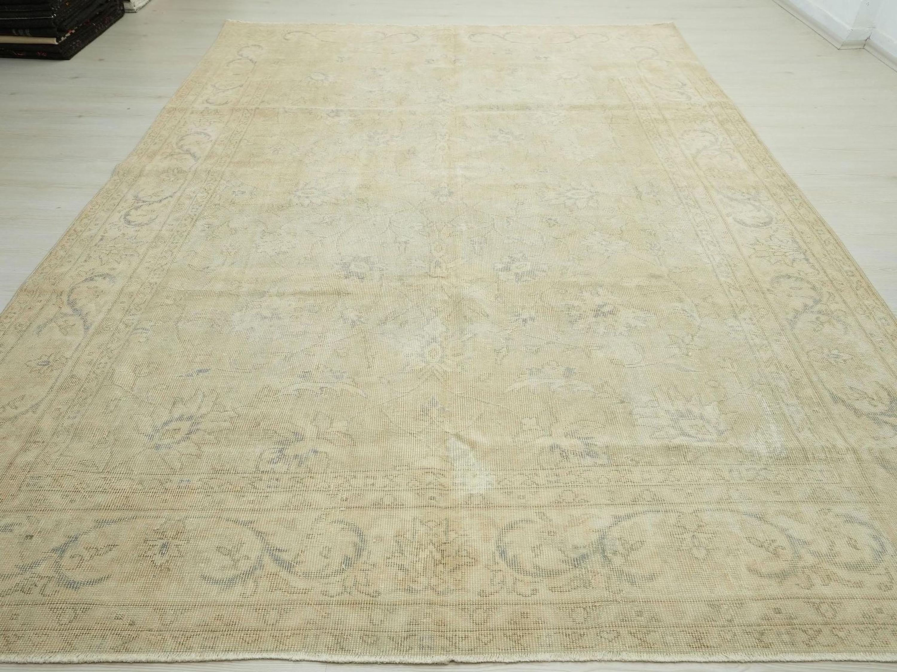 8x11 Oversized Oushak Rug: Faded Turkish Wool Carpet, Mid-Century Modern
