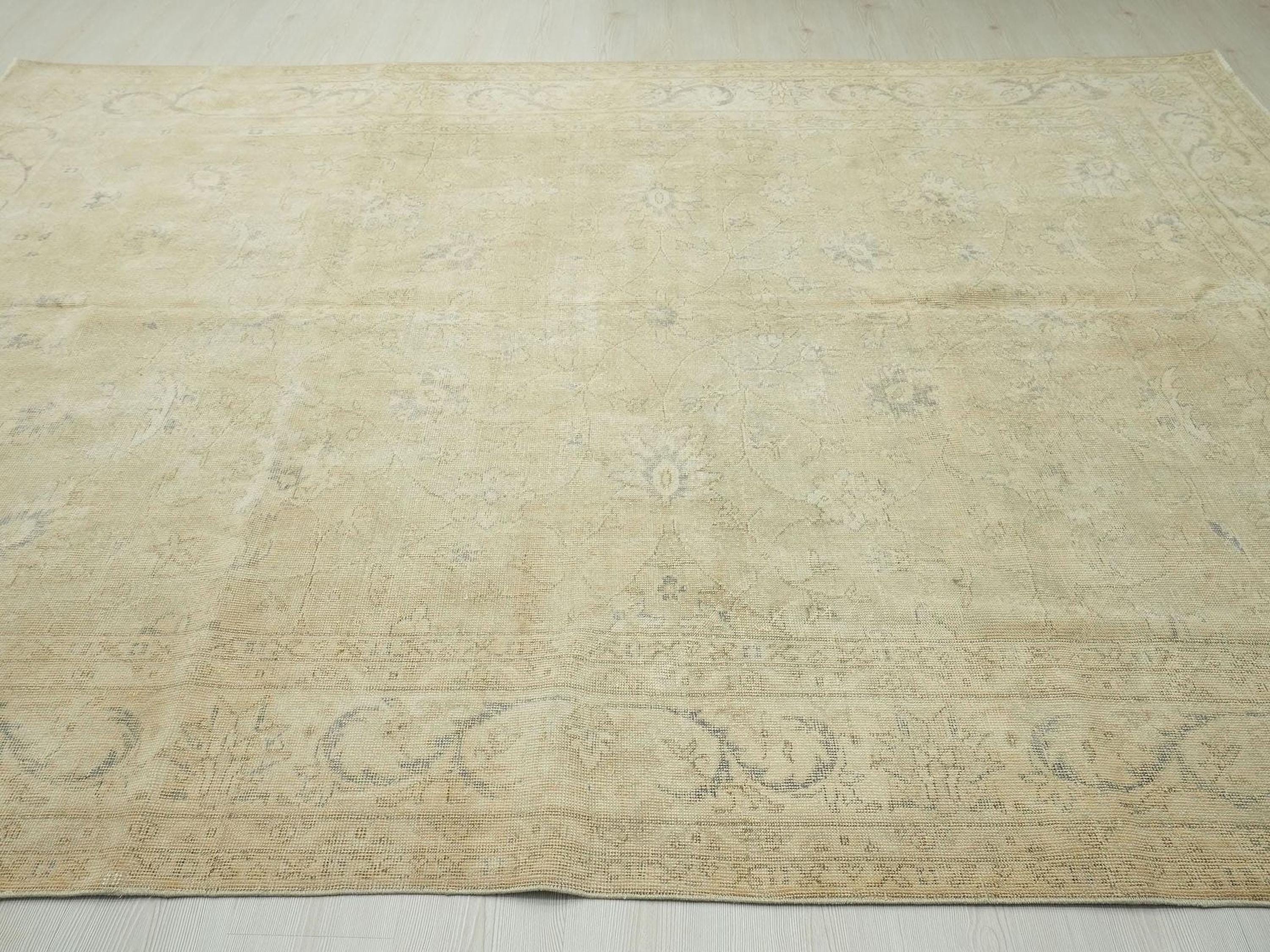 8x11 Oversized Oushak Rug: Faded Turkish Wool Carpet, Mid-Century Modern