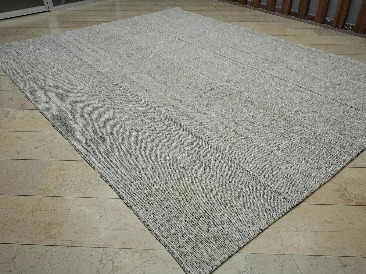 9x12 Gray Kilim Rug: Flat Weave Cotton & Goat Hair, Minimalist Decor