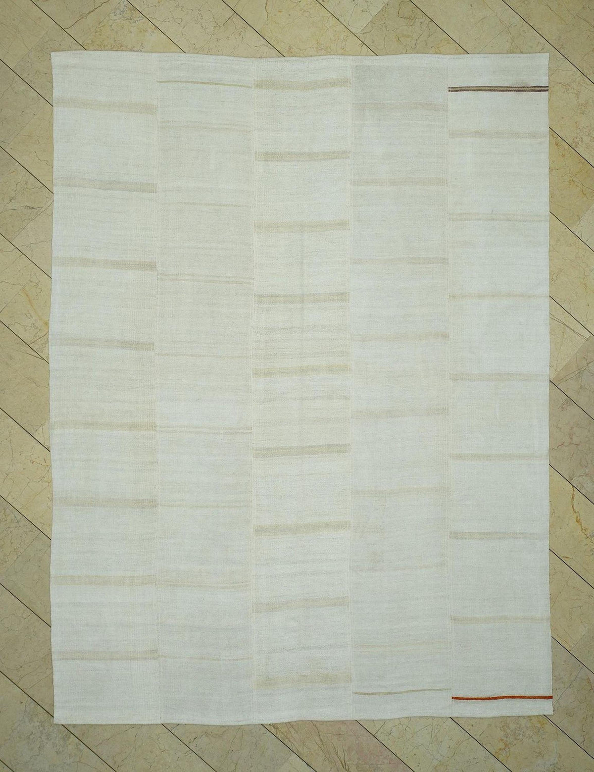 Vintage Striped Hemp Kilim Rug: Turkish Flat Weave Rugs, 8x10,3" Feet.