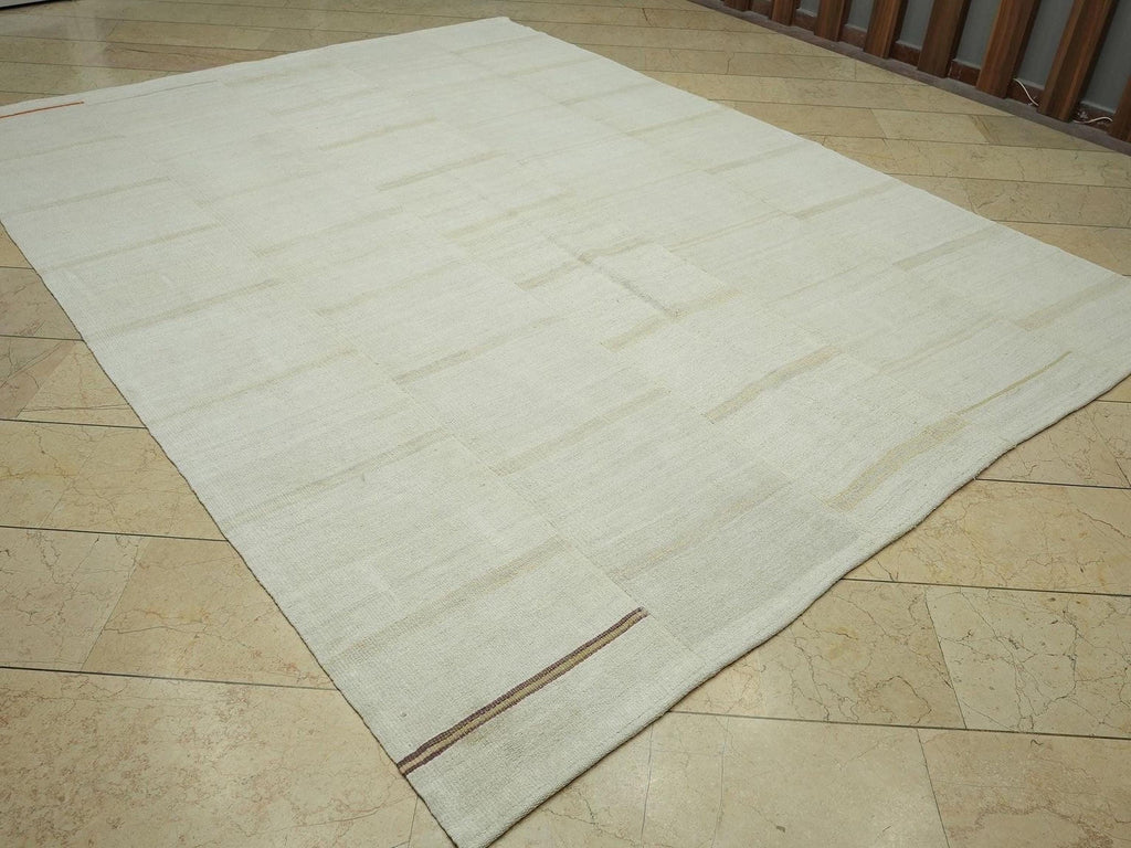 Vintage Striped Hemp Kilim Rug: Turkish Flat Weave Rugs, 8x10,3" Feet.