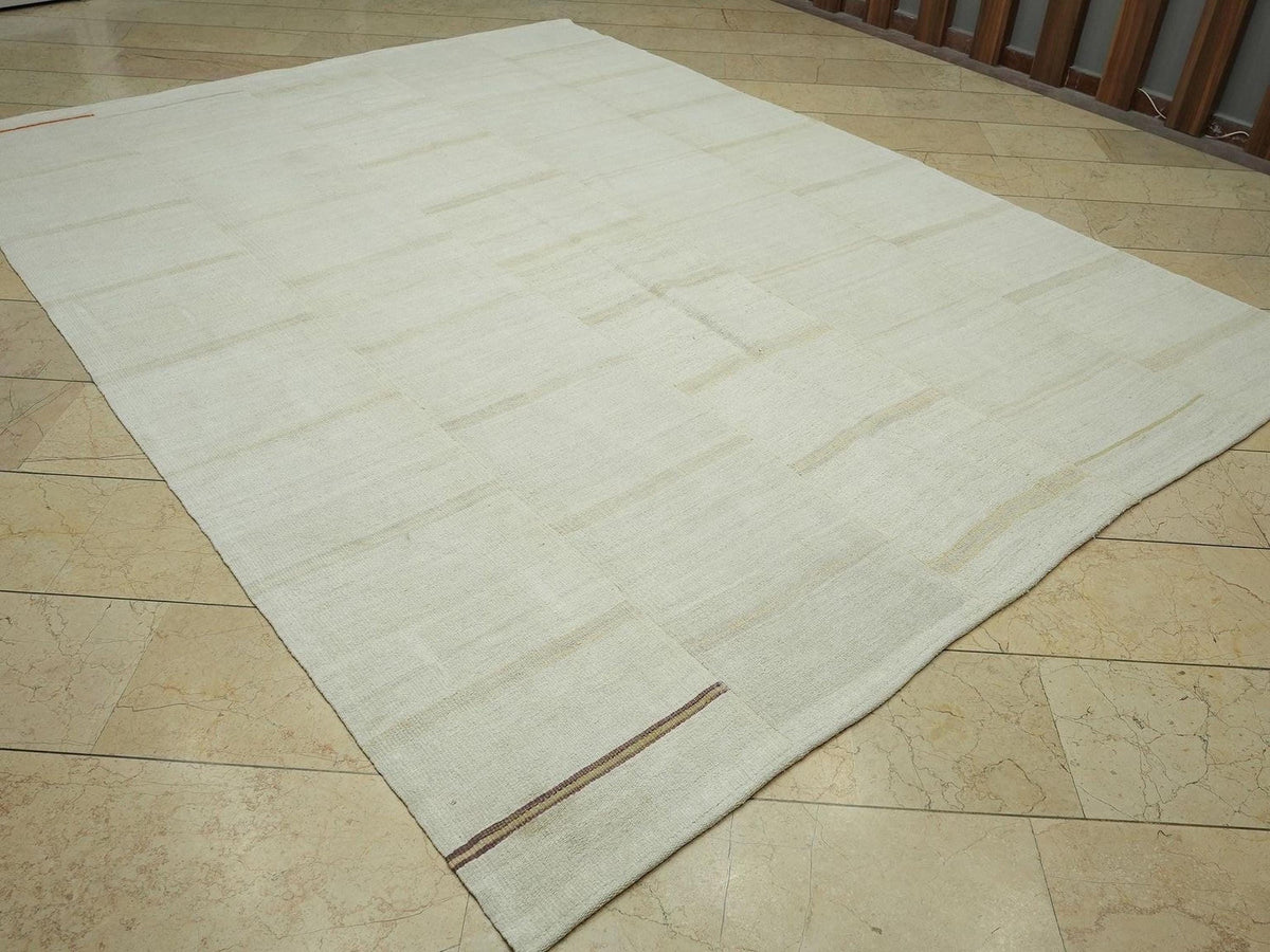 Vintage Striped Hemp Kilim Rug: Turkish Flat Weave Rugs, 8x10,3" Feet.