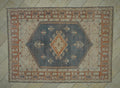 Handmade Wool Vintage Turkish Oushak Rug: 6.5x9  Gray Blue & Terra-cotta Rugs.