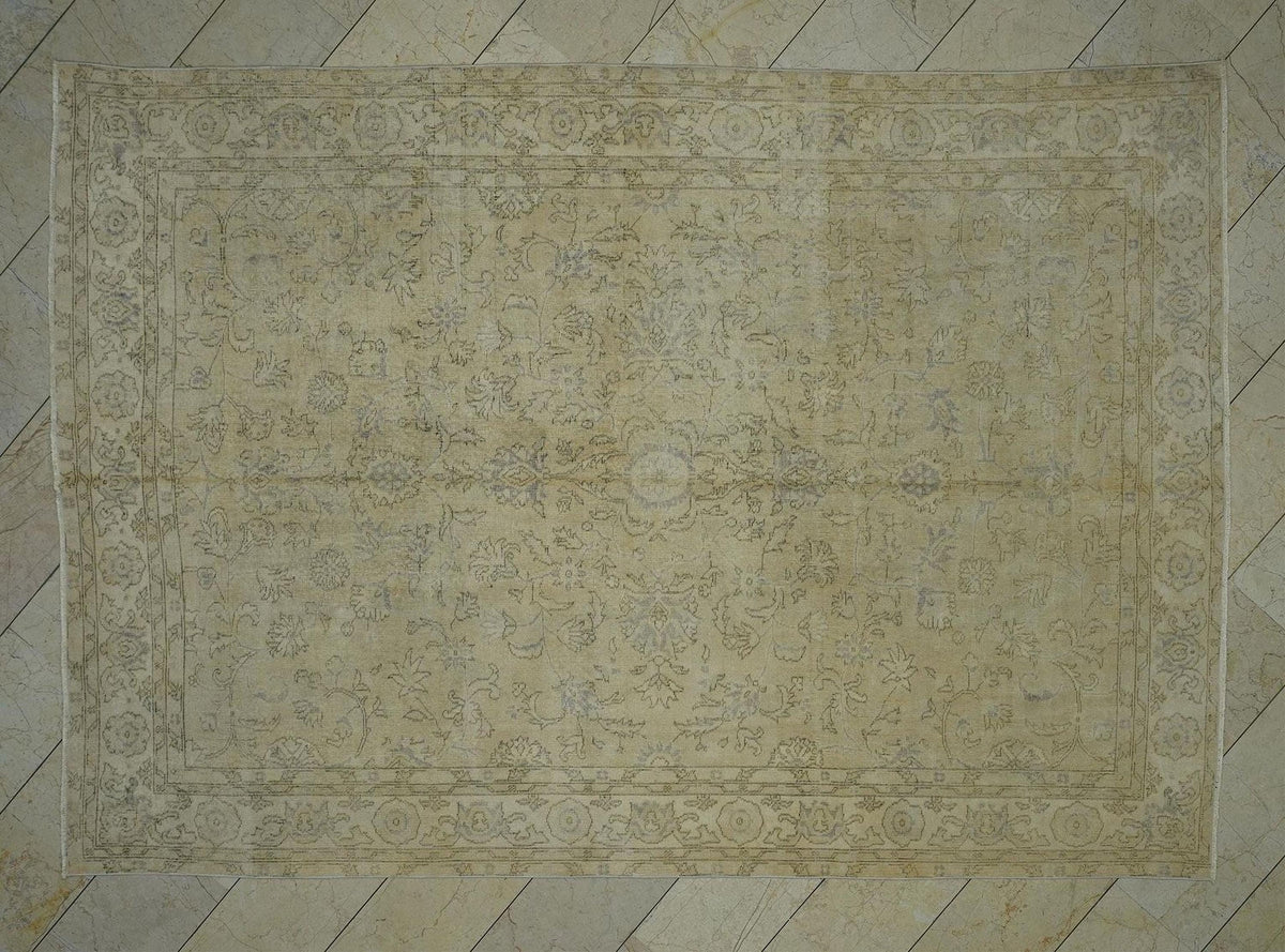 Handmade Vintage Oushak Rug: Large Turkish Wool Rugs (7,2"x10,4" Feet)