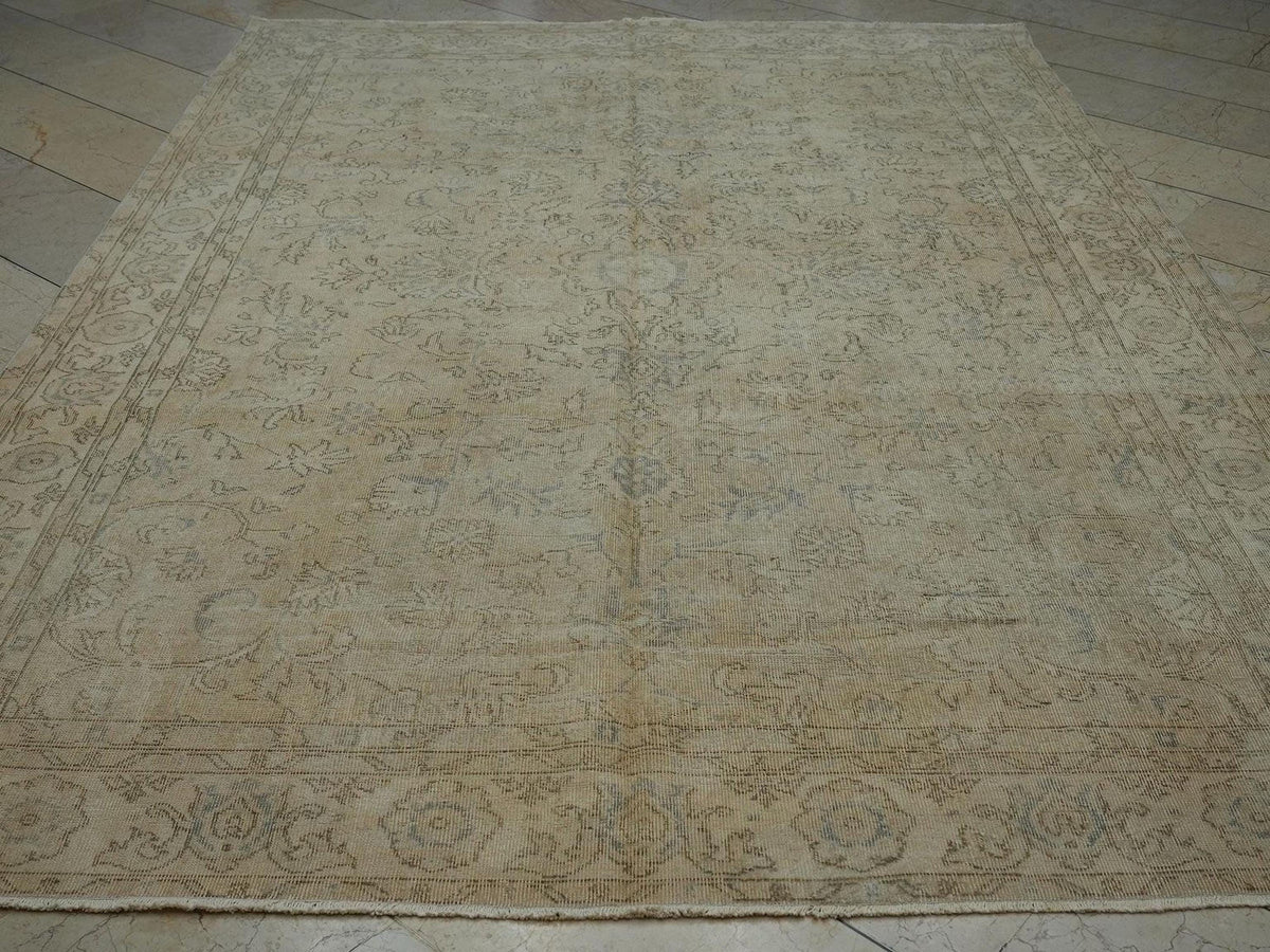 Handmade Vintage Oushak Rug: Large Turkish Wool Rugs (7,2"x10,4" Feet)