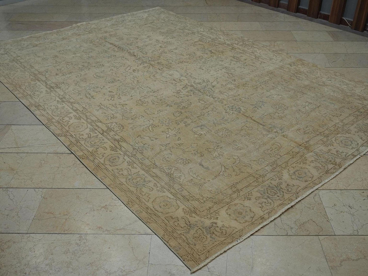Handmade Vintage Oushak Rug: Large Turkish Wool Rugs (7,2"x10,4" Feet)