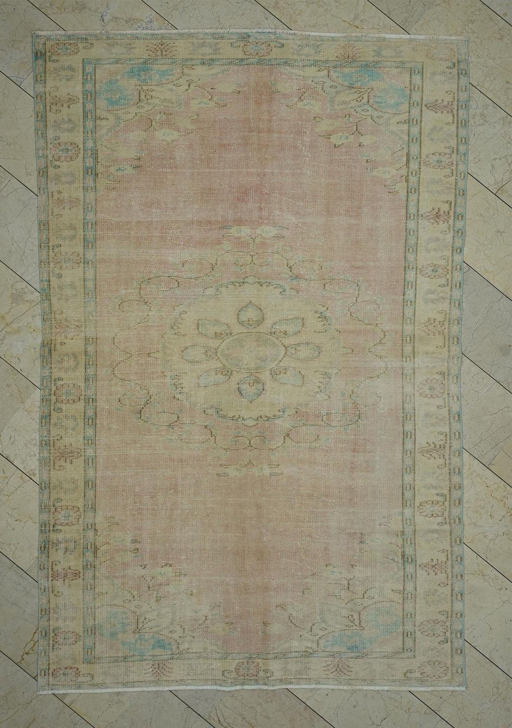 Old Handmade Oushak Rug: 5.6"x9' Feet, Turkish Wool on Cotton Carpet Rugs,