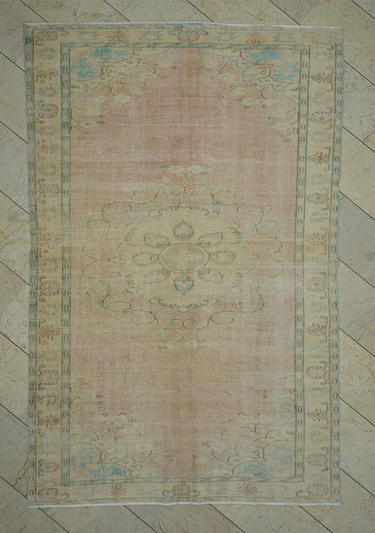 Old Handmade Oushak Rug: 5.6"x9' Feet, Turkish Wool on Cotton Carpet Rugs,