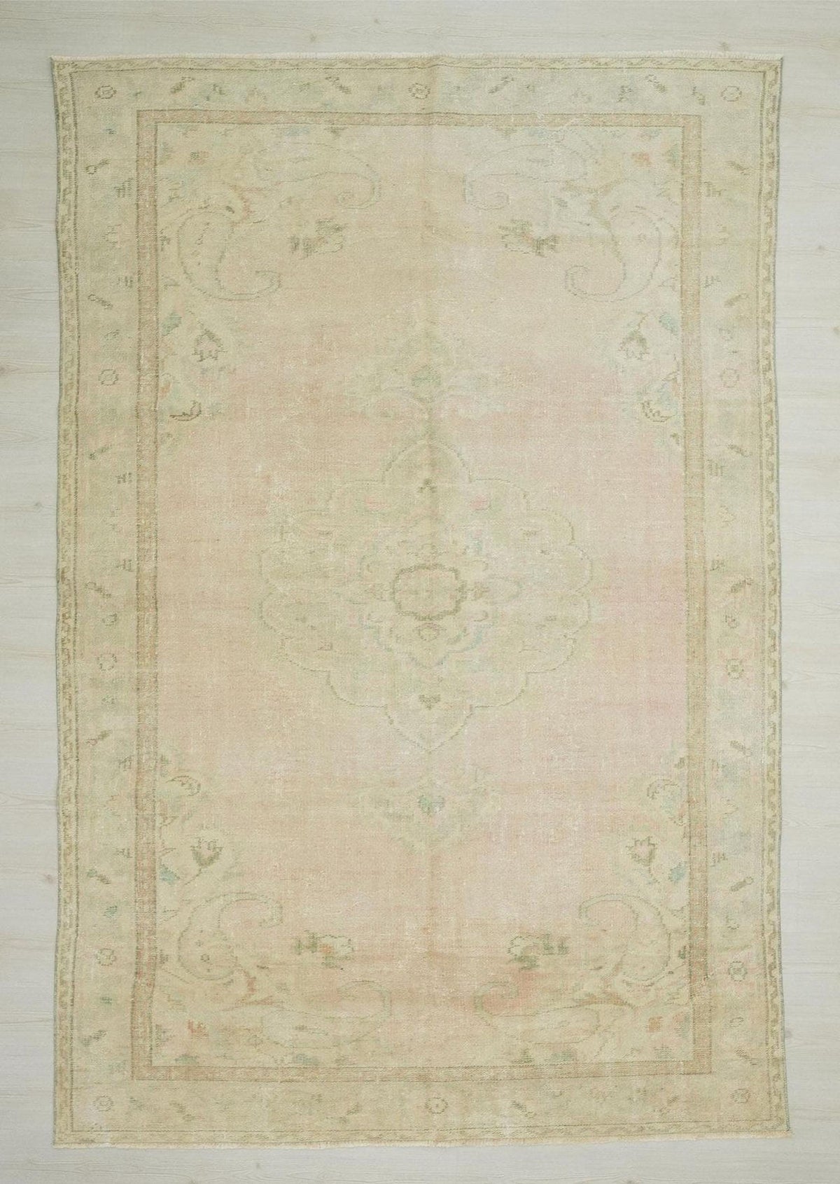 Vintage Oushak Rug: 6.3"x9.7' Turkish Wool Carpet, Bohemian Style Rugs