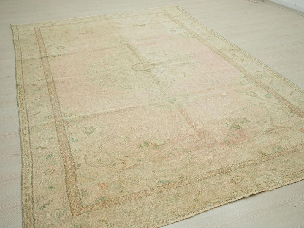 Vintage Oushak Rug: 6.3"x9.7' Turkish Wool Carpet, Bohemian Style Rugs