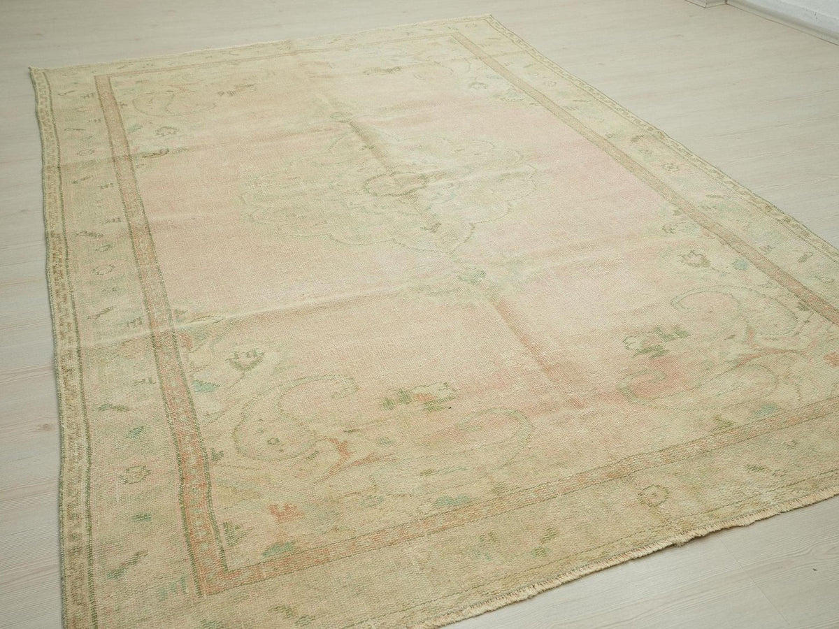 Vintage Oushak Rug: 6.3"x9.7' Turkish Wool Carpet, Bohemian Style Rugs
