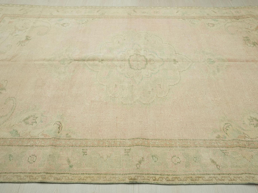 Vintage Oushak Rug: 6.3"x9.7' Turkish Wool Carpet, Bohemian Style Rugs