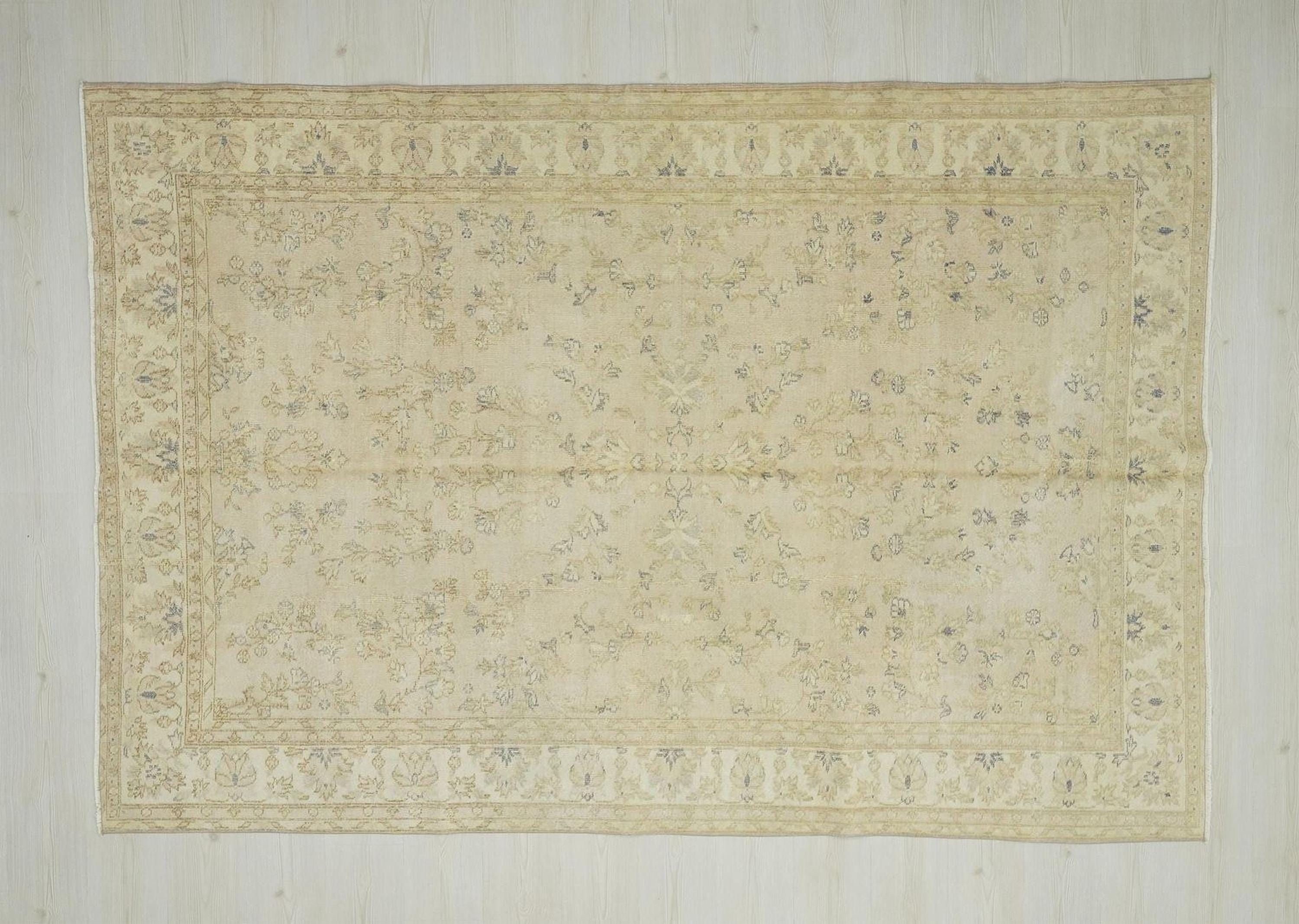 Vintage Turkish Oushak Rug: Handmade Wool Geometric Floral Rugs, 6.2x9 ft.