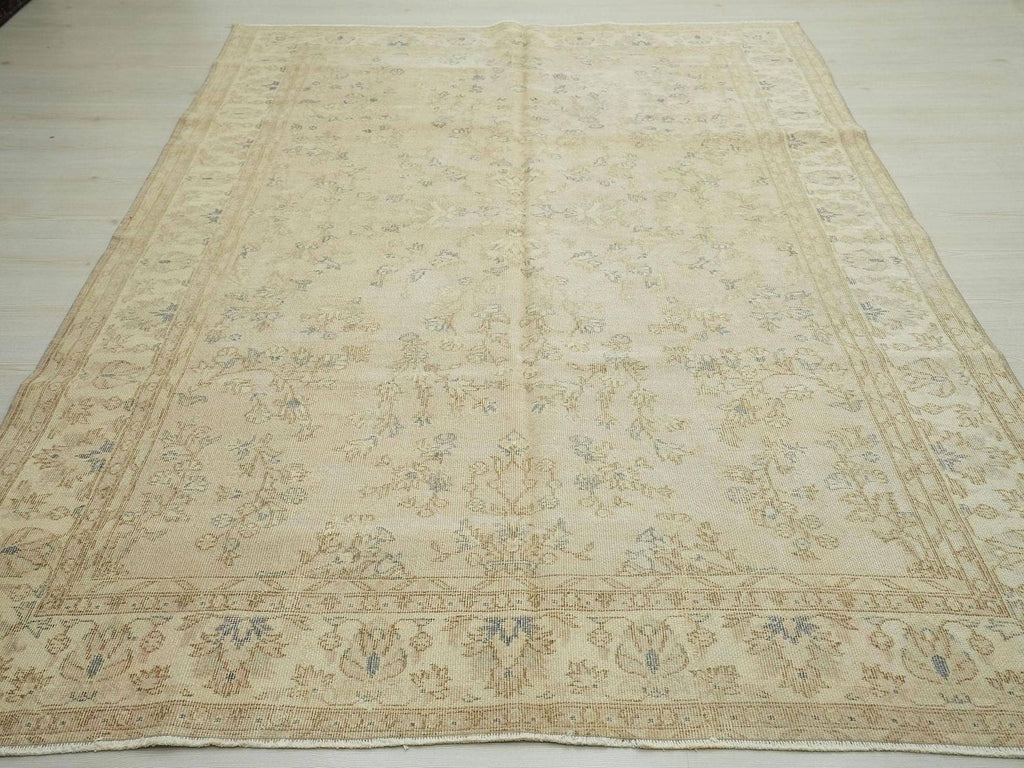 Vintage Turkish Oushak Rug: Handmade Wool Geometric Floral Rugs, 6.2x9 ft.