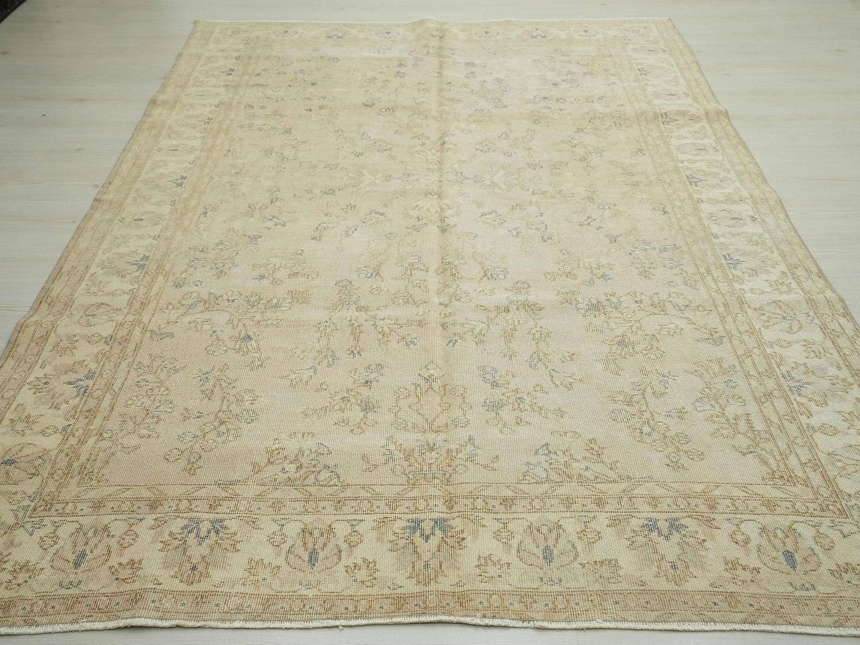 Vintage Turkish Oushak Rug: Handmade Wool Geometric Floral Rugs, 6.2x9 ft.