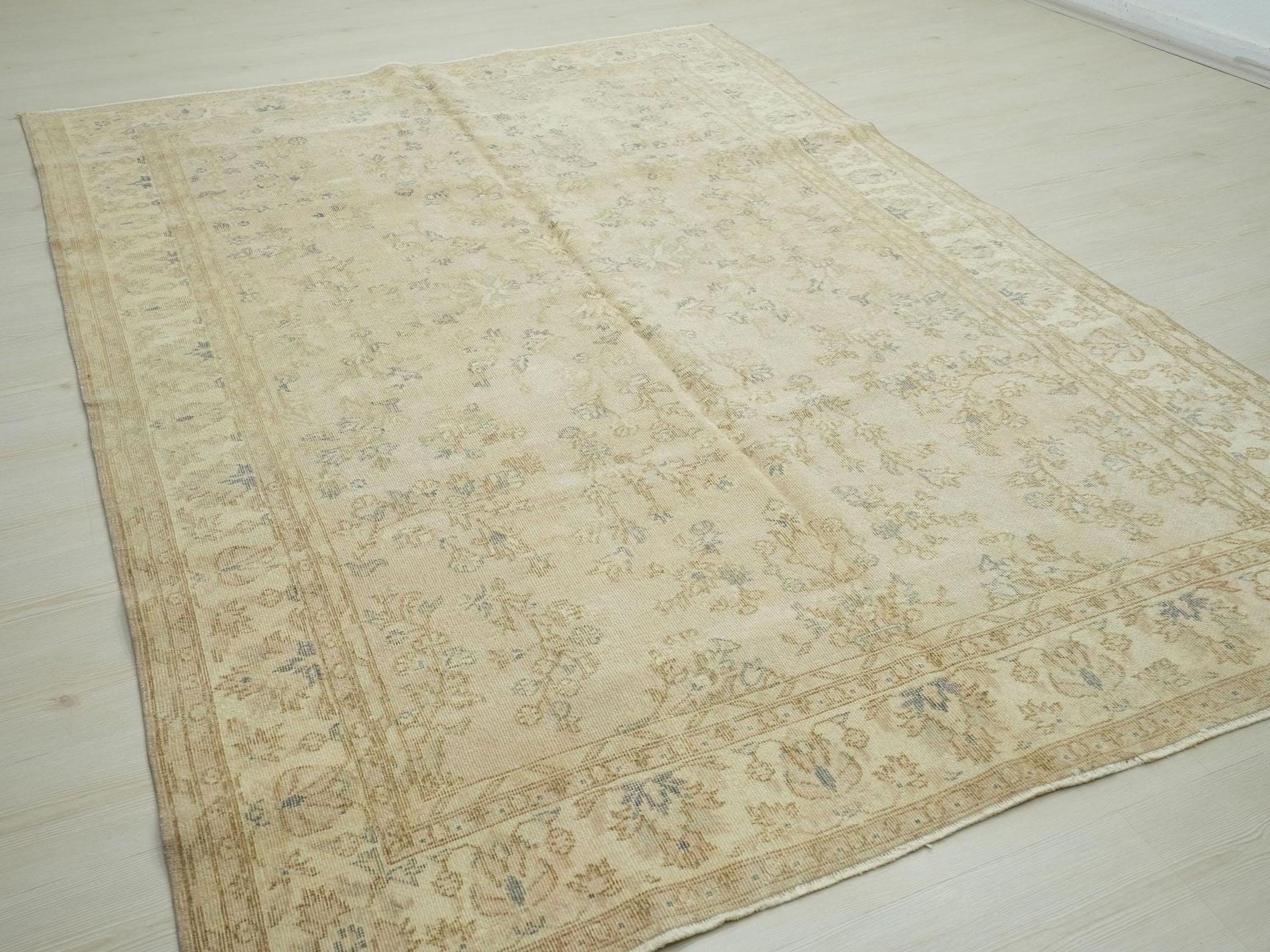 Vintage Turkish Oushak Rug: Handmade Wool Geometric Floral Rugs, 6.2x9 ft.