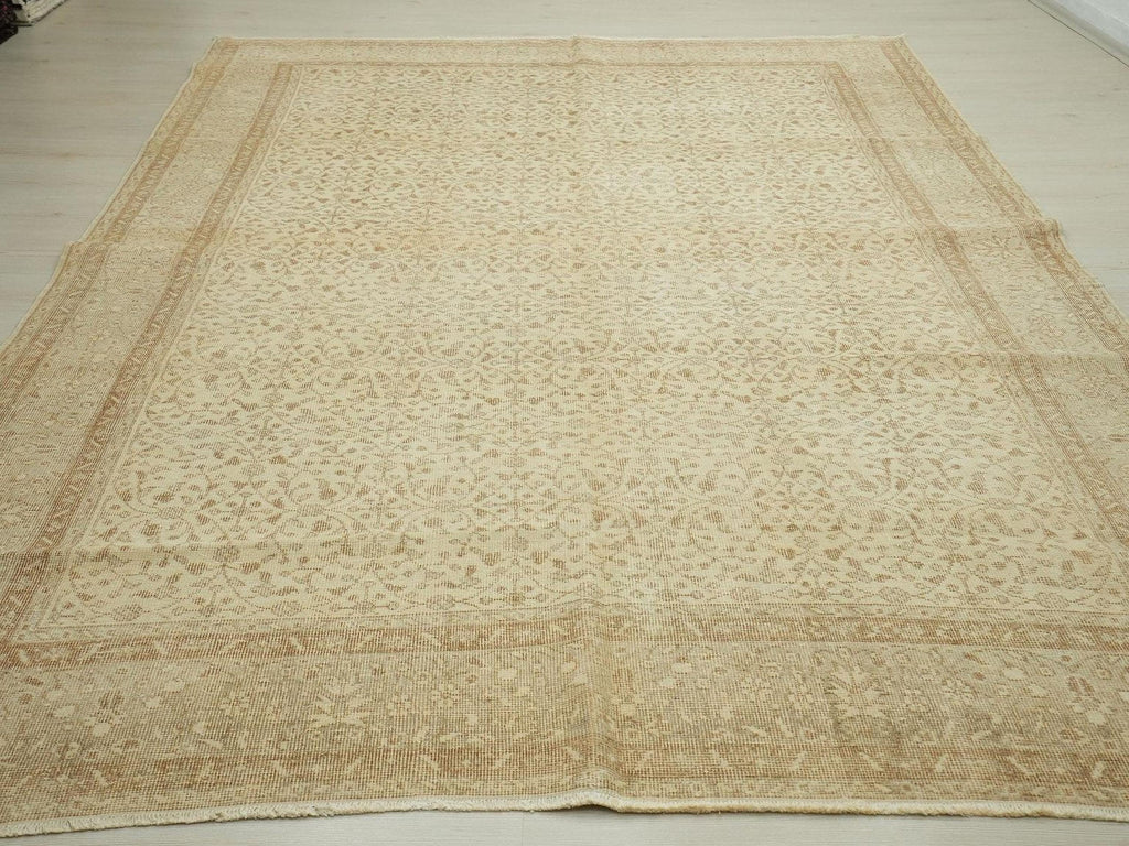 Handmade Wool Oushak Rug: 7'x10' Feet Vintage Turkish Carpet Rugs